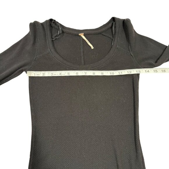 Free People Lovely Lady Lace Cuff Thermal Black Top Size S - Picture 6 of 7